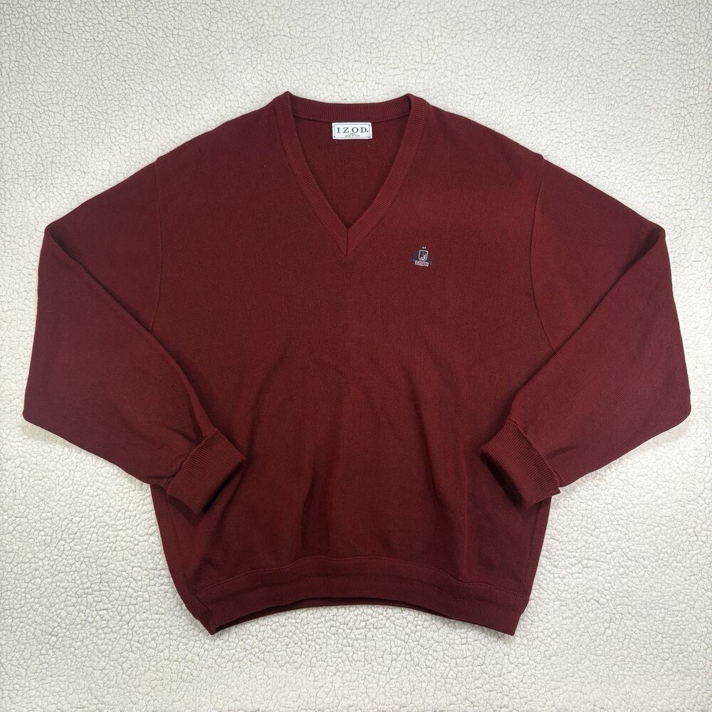 Vintage IZOD‎ Sweater Mens XXL Pullover V-Neck Acrylic Golf Crest USA Maroon